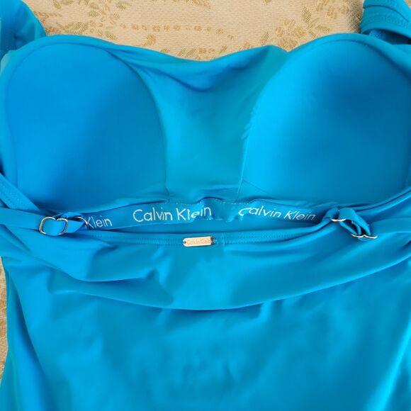 Calvin Klein One-Piece Swimsuit Size 10 Cerulean Blue UPF 50+ Bikini-Style - Picture 4 of 5